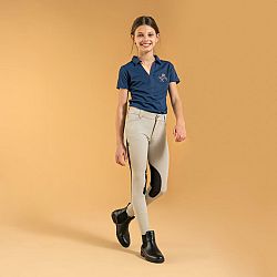 FOUGANZA Detské jazdecké nohavice - rajtky s kolennými nášivkami z ľahkej sieťoviny 500 béžové 6 rokov