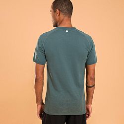 KIMJALY Pánske bezšvové tričko s krátkym rukávom na dynamickú jogu kaki zelená XL