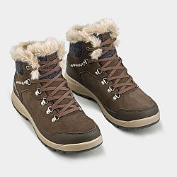 QUECHUA Dámska kožená hrejivá a nepremokavá polovysoká obuv SH900 na zimnú turistiku hnedá 39
