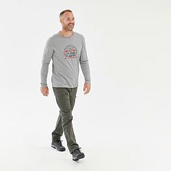 QUECHUA Pánske tričko NH100 s dlhými rukávmi svetlosivé šedá L