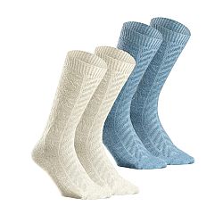 QUECHUA Žakárové turistické hrejivé ponožky SH100 vysoké 2 páry biela 35-38
