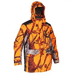 SOLOGNAC Poľovnícka hrejivá nepremokavá bunda 500 maskovacia reflexná 500 oranžová M