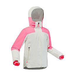 WEDZE Detská lyžiarska hrejivá a nepremokavá bunda 900 bielo-ružová béžová 10 ROKOV